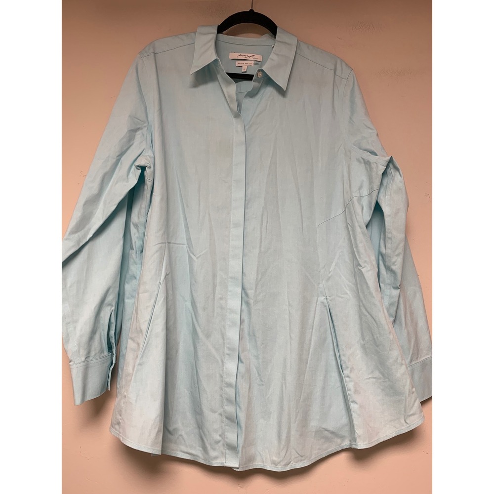 Foxcroft Button Down Shirt Womens 18 Light Blue Heritage Non-Iron Cotton 10055